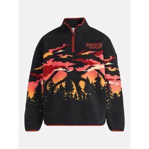 Netflix Stranger Things Logo Men's & Big Men's Faux Shearling Quarter-Zip Jacket